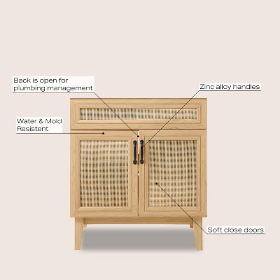 Javer 30" Oak Rattan Modern Farmhouse Bath Vanity Cabinet