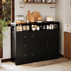 47" Farmhouse Sideboard Buffet Cabinet, Wood Coffee Bar & Large Pantry Storage Cupboard with Drawers, Multi-Functional for Dining Room & Living Room - 1 of 4