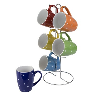 Home Basics 6 Piece Polka Dot Mug Set with Stand