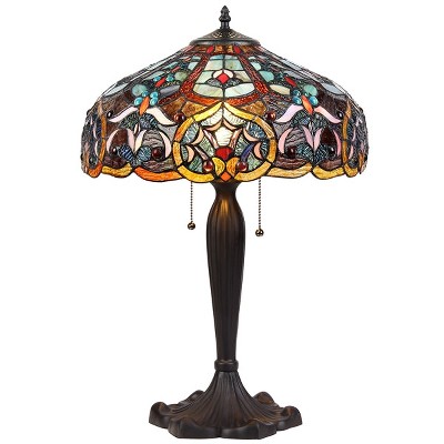 Victorian Multicolor Stained Glass Table Lamp with Bronze Base