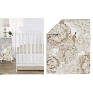 Sweet Jojo Designs Girl Baby Crib Bedding Set - Peony Floral Garden Taupe and Ivory 4pc - 1 of 4