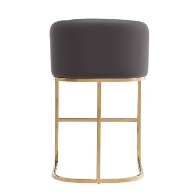 Set of 2 Gray Faux Leather and Gold Metal Counter Stools