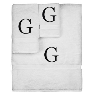 BC BARE COTTON Monogrammed Towel Set, Personalized Gift, Set of 3 - White - Black Block - 1 of 4
