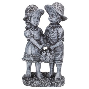 Northlight 13" Boy and Girl Apple Picking Outdoor Garden Statue - 1 of 4