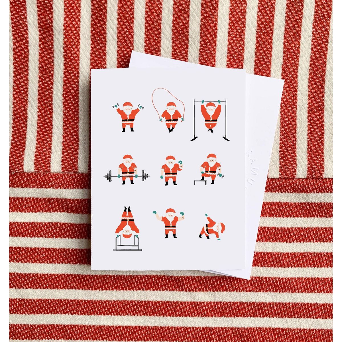 Holiday Winter Card Pack (3ct) Santa Working Out by Ramus & Co - thumbnail 2