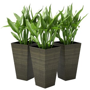 Set of 3 Tall Planters, 28" Outdoor Planter w/ Drainage Holes, Faux Wood Plastic Flower Pots - 1 of 4