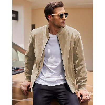 COOFANDY Men's Casual Varsity Jacket Vintage Lightweight Suede Bomber Jackets Light Brown S — фото 3