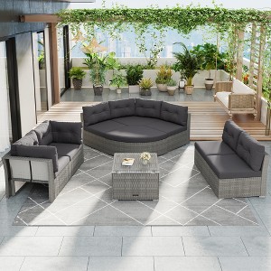 YOOCOZZ Rattan Patio SectionalSet with Daybed, Cushions & Center Table - 1 of 4