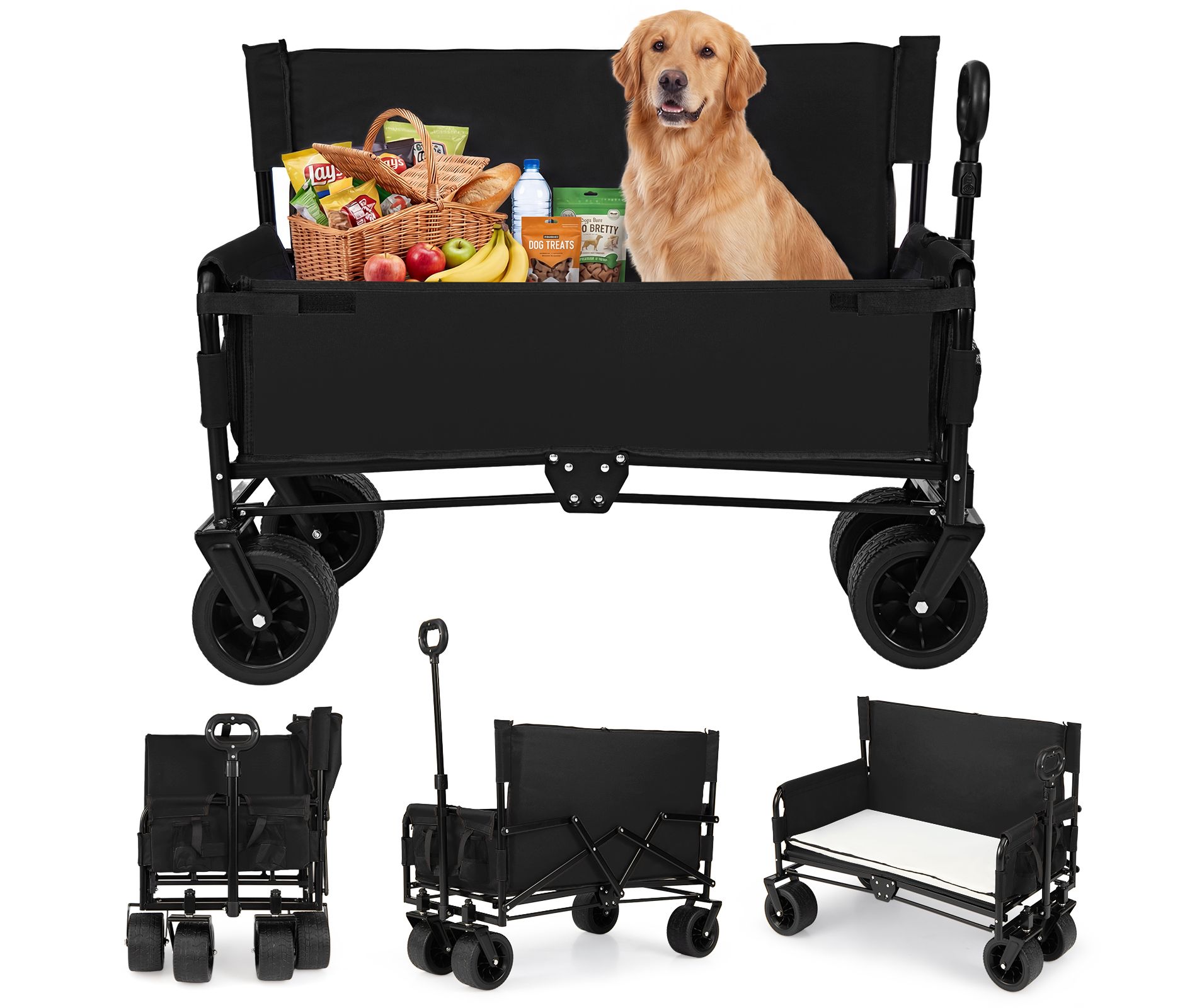 Gymax 2-in-1 Wagon Bench Seat Combo Collapsible Folding Beach Cart w/Adjustable Handle
