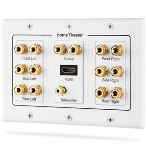 Fosmon 3-Gang 7.1 Surround Sound Distribution Wall Plate with Gold-Plated 7-Pair Copper Binding Posts, 1 RCA Jack, 1 High Speed HDMI 2.0 Port - 1 of 4