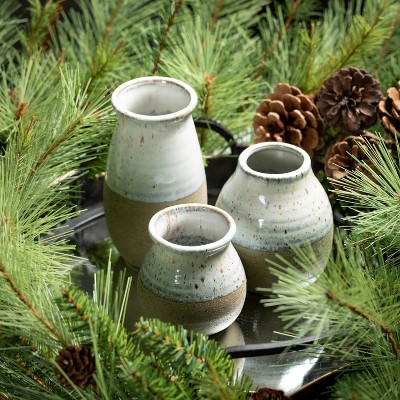 Sullivans Set of 3 Petite Ceramic Vases 3"H, 4.5"H & 5.5"H Blue and Brown