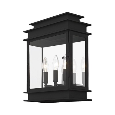 Princeton Classic English 3-Light Outdoor Wall Sconce in Black with Clear Glass