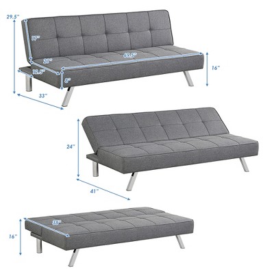Gray Linen Convertible Sleeper Sofa with Stainless Steel Legs