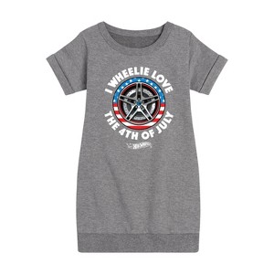 Girls' - Hot Wheels - I Wheelie Love 4th of July Graphic Short Sleeve Fleece Dress - 1 of 4