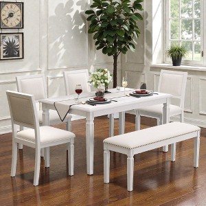 Mshliw Vintage 6-Piece Extendable Dining Table Set with 4 Upholstered Chairs and Bench, 59–72 Inch Kitchen Table Set with Distressed Finish - 1 of 4