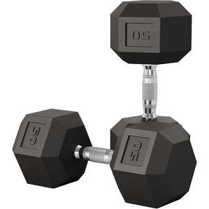 Hex Dumbbell , Hand Weights Dumbbells Pair with Cast Iron Core, Rubber Encased Coating and Textured Carbon Steel Handle - 1 of 4