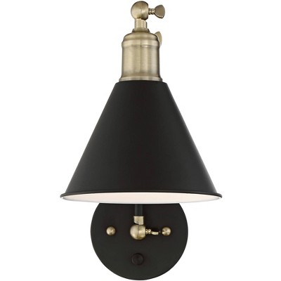 Black and Brass Adjustable Swing Arm Wall Lamp Set
