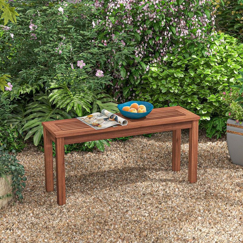 Costway Patio Backless Bench 2-Seater Outdoor Dining Bench Solid Wood Garden Backyard, 2 of 10