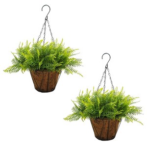 2 Pcs Artificial Hanging Plants Outdoor Fake Hanging Ferns Planter with Basket, Greenery UV Resistant for Patio Garden Home Decor - 1 of 4