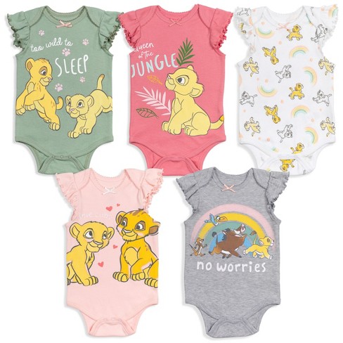 Disney Lion King Simba Nala Baby Girls 5 Pack Ruffle Short Sleeve Bodysuit  Multicolor : Target