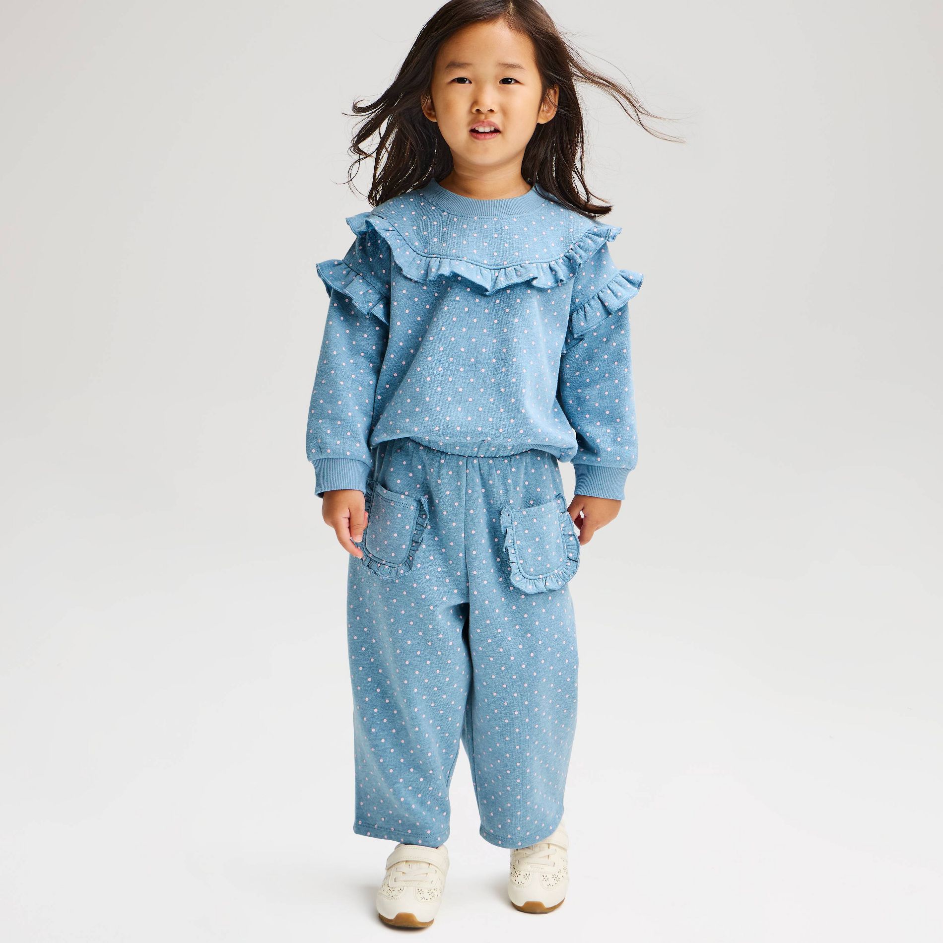 Baby Girls' Fleece Polka Dot Ruffle Top & Pants Set - Cat & Jack™ Blue 18M