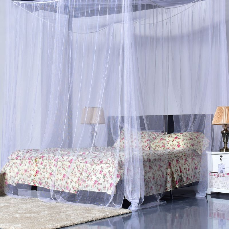 4 Corner Post Bed Canopy Mosquito Net Full Queen King Size Netting Bedding White, 3 of 8