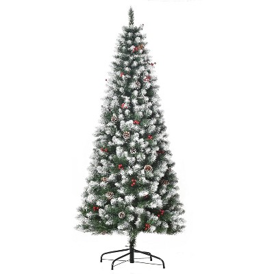 4-7ft Artificial Christmas Tree, Premium Hinge Snow Flocked Xmas Trees, Pine Cones, Holly Berries, for Holiday Outdoor Indoor Decoration