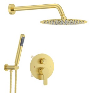 Itopfox 12 Inch Brushed Gold Shower System with High Pressure Rain Shower Head, Handheld Showerhead, and Wall Mounted Faucet Set - 1 of 4