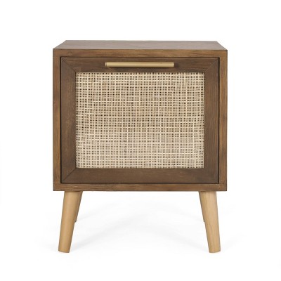 Hulett Contemporary End Table with Storage Walnut/Natural/Antique Gold - Christopher Knight Home