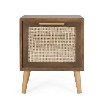 Hulett Contemporary End Table with Storage Walnut/Natural/Antique Gold - Christopher Knight Home