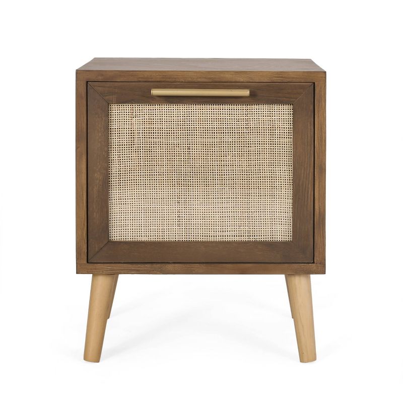 Hulett Contemporary End Table with Storage Walnut/Natural/Antique Gold - Christopher Knight Home, 1 of 13