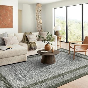 Modern Rug Thin Washable Non-Slip Geometric Border Low Pile Foldable Soft Non-Shedding Indoor Accent Carpet - 1 of 4