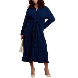 ELOQUII Tie Front Oversized Shirt Dress - 1 of 3