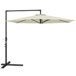 Outsunny 9.5FT Cantilever Patio Umbrella with Crank, Cross Base and Air Vent, Round Hanging Offset Umbrella for Pool, Backyard, Deck, Garden, Beige - 1 of 4