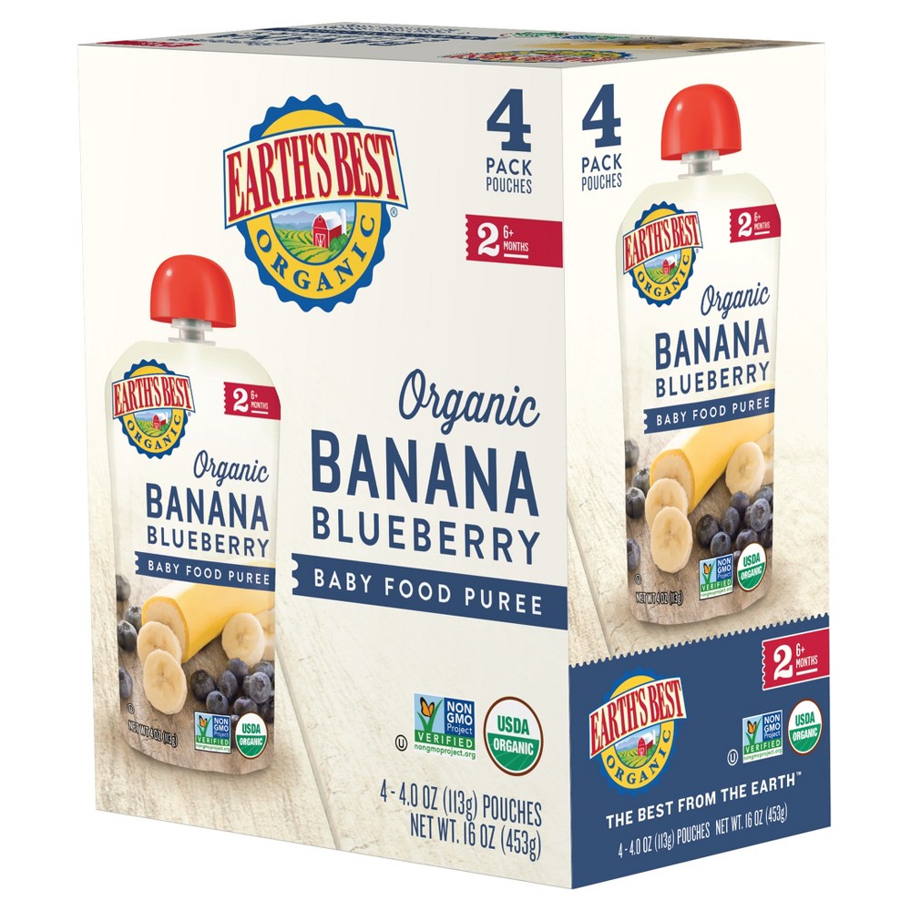 Photos - Baby Food Earth's Best Organic 4pk Banana Blueberry  Pouch - 16oz