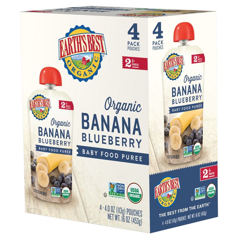Earth&#39;s Best Organic 4pk Banana Blueberry Baby Food Pouch - 16oz, 1 of 5