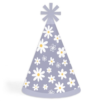 Big Dot of Happiness Purple Daisy Flowers - Cone Happy Birthday Party Hats for Kids and Adults - Set of 8 (Standard Size)