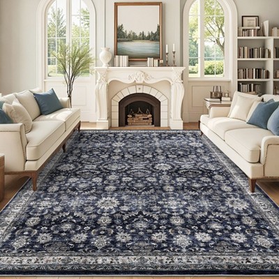 Vintage Large Area Rug for Living Room Bedroom Distressed Rug Non-Slip Low Pile Machine Washable Rug