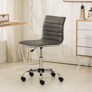 RISOKEYS Adjustable Office Chair PU Leather Low Back Ribbed Armless Swivel Task Chair Office Chair with Wheels for Bed Room Office - 1 of 4