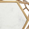 Coast to Coast Accents Modern Gold Metal Hexagon Accent Table 20 1/2" Real White Marble Tabletop for Living Room Bedroom Bedside - 3 of 4