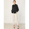 INSPIRE CHIC Women's Puff Long Sleeve Point Collar Vintage Button Work Satin Shirt - 3 of 4