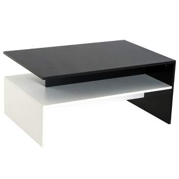 HOMCOM Modern Coffee Table,  2-tier Rectangular Center Table with Storage Shelves for Living Room, Black/White