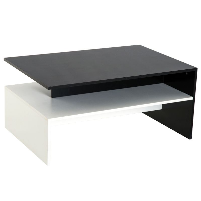 HOMCOM Modern Coffee Table,  2-tier Rectangular Center Table with Storage Shelves for Living Room, Black/White, 1 of 9