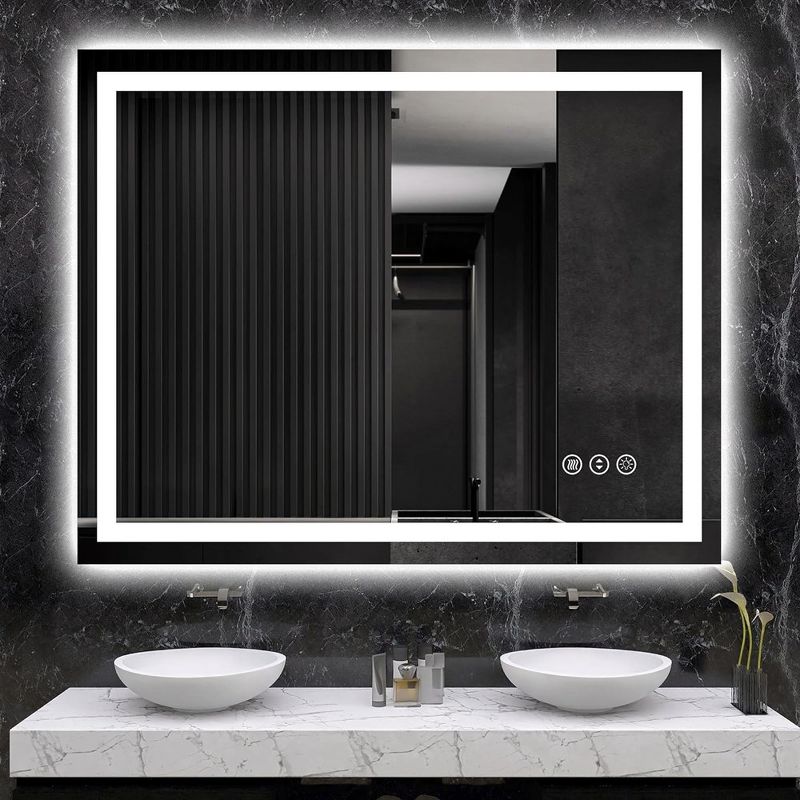 Rectangle LED light Bathroom Mirror Aluminum Alloy Bathroom Mirror Tempered Glass Bathroom Mirror Wall Mounted Bathroom Mirror, 1 of 7