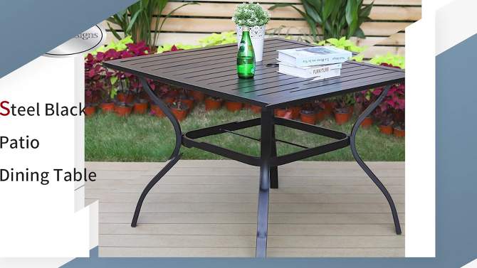 5pc Patio Set with  37&#34; Square Metal Table with Umbrella Hole &#38; Arm Chairs - Captiva Designs, 2 of 18, play video