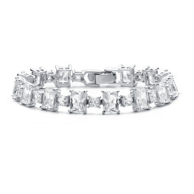 Guili Sterling Silver Rhodium Plated Clear Cubic Zirconia Modern Tennis Bracelet, Elegant Design with Sparkling Stones for a Timeless Look