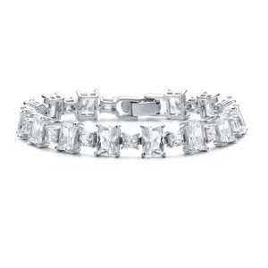 Guili Sterling Silver Rhodium Plated Clear Cubic Zirconia Modern Tennis Bracelet, Elegant Design with Sparkling Stones for a Timeless Look - 1 of 3