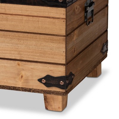 Edmund Rustic Oak Brown Faux Leather Storage Ottoman