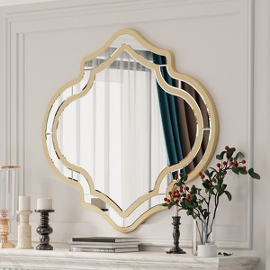 34.56in Golden Edging Silver Mirror Art Decor Floating Wall Mirrors Entryway Hall Accent - 1 of 4