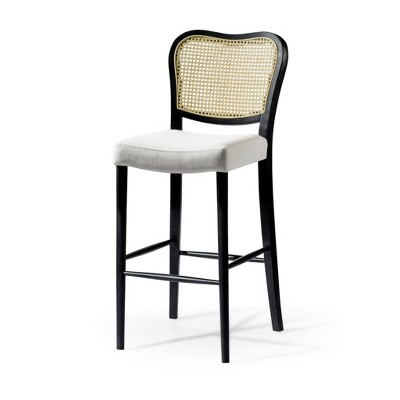 HomeRoots 31" White and Black Fabric and Solid Wood Bar Height Bar Chair